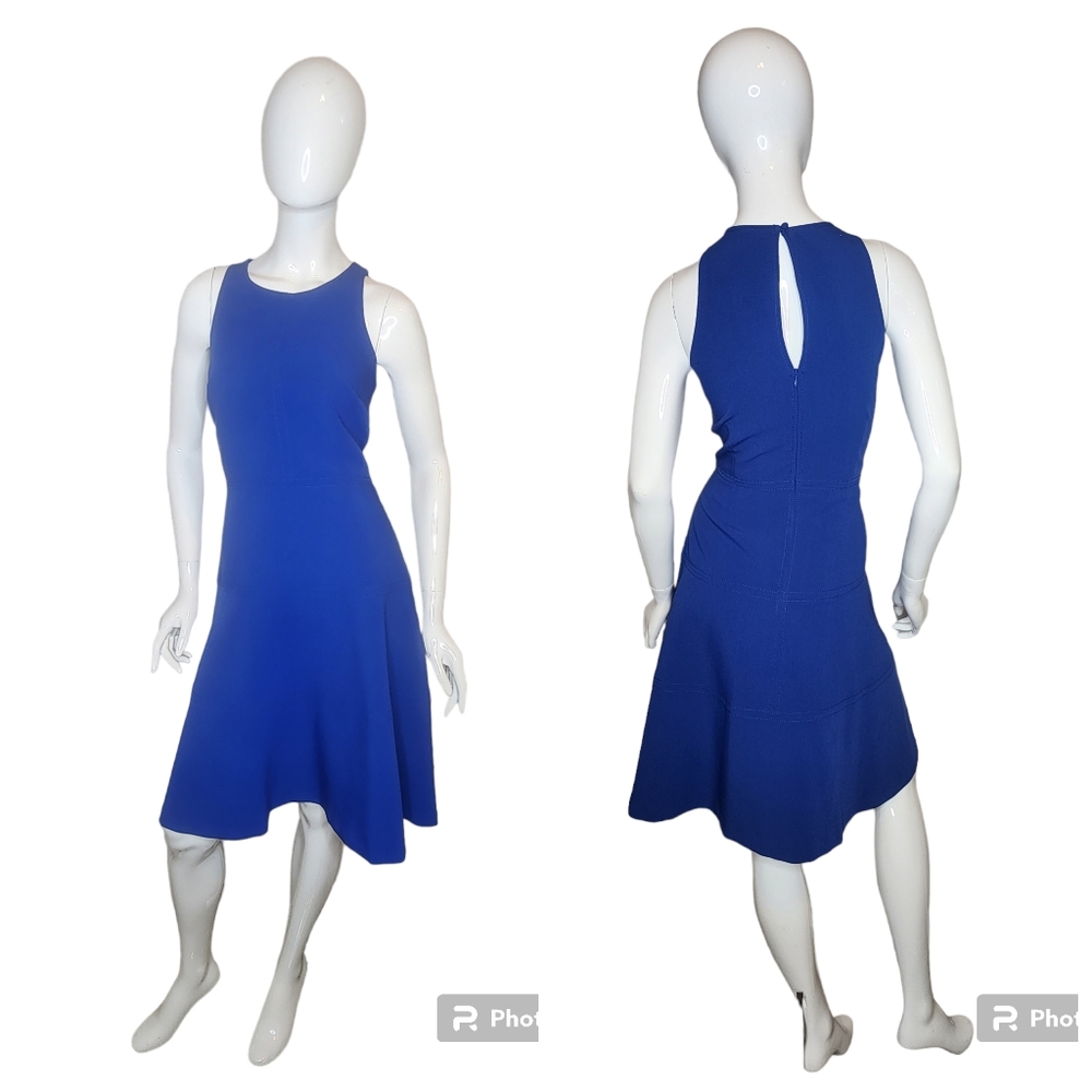 Banana Republic Drop Waist A-Line Round Boat Neck Royal Blue Modest Classic Work